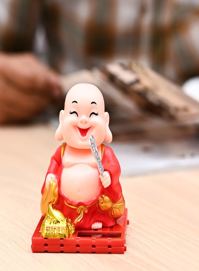 ZAICUS Solar-Powered Buddha Monk Figurine - Feng Shui Decor for Wealth, Prosperity, and Good Luck with Moving Head & Hand (Red) - Image 1